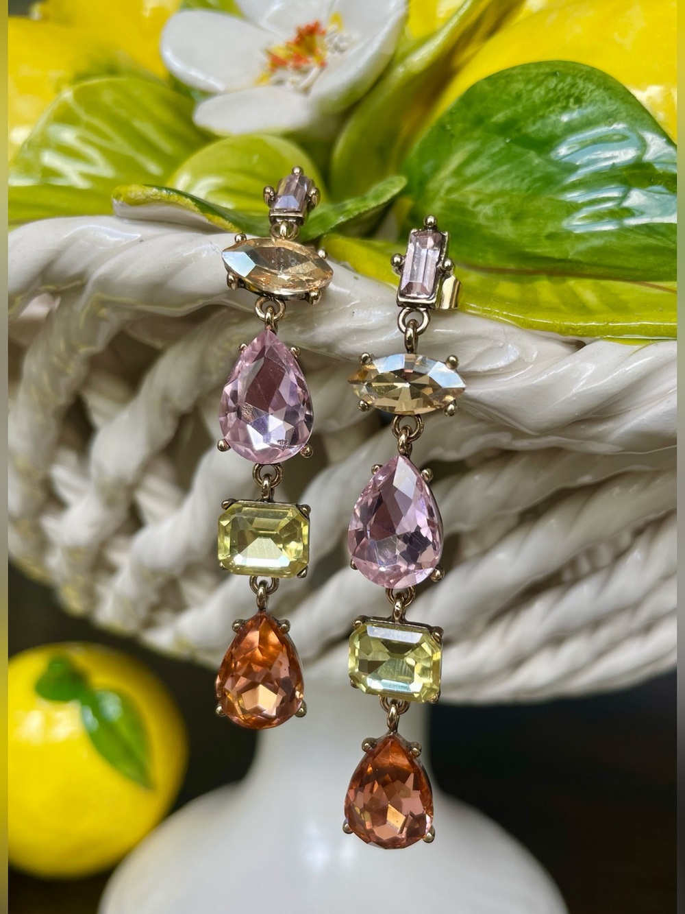 ☀️ Summer & Rose Camille Colorful Crystal Drop Statement Earrings Gold Citrus